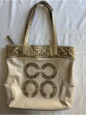 Coach 2011 Audrey Slim Tote bag in cream leather with snakeskin accents & trim